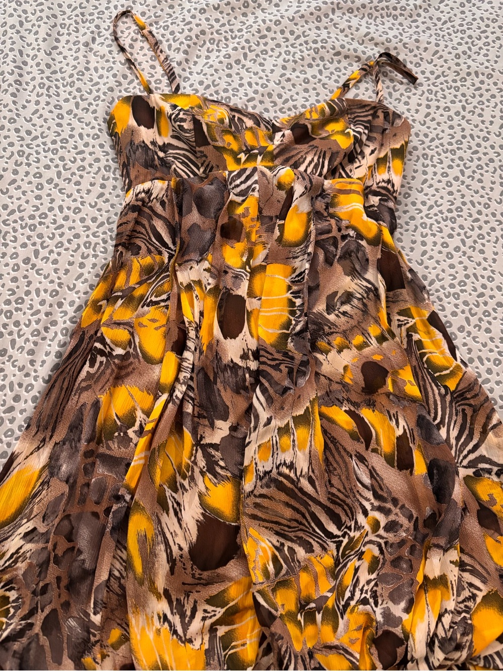 Marciano Yellow and Brown Animal-Print Mini Dress